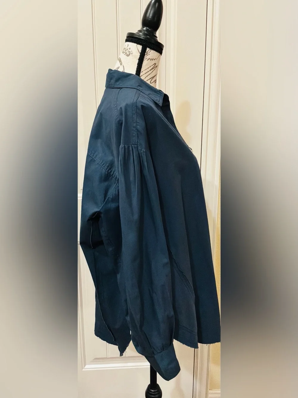 Free People Navy Button-Up Oversized Blouse